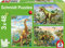 Schmidt Spiele 56202 Abenteuer mit den Dinosauriern, 3x48 Teile Kinderpuzzle, grün