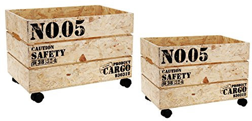 matrasa 2er Set Rollkisten Cargo aus OSB Holz - Dekokiste Rollkiste Blumenkiste Kiste