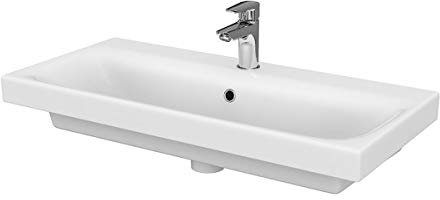 VBChome Kollektion Moduo slim 80cm x 38cm Waschtisch für Unterschrank Einbau Waschbecken mit Überlauf Weiß Keramik Waschtisch Handwaschbecken Einbau -Waschschale FÜR BADEZIMMER
