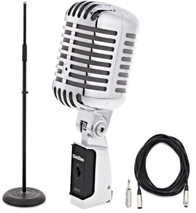SubZero SZ-V1 Micrófono Vocal Estilo Vintage, Set | Patrón Cardioide para Voces Precisas con Ruido de Escenario Reducido, Cuerpo de Zinc Cromado Duradero, Cable XLR Incluido