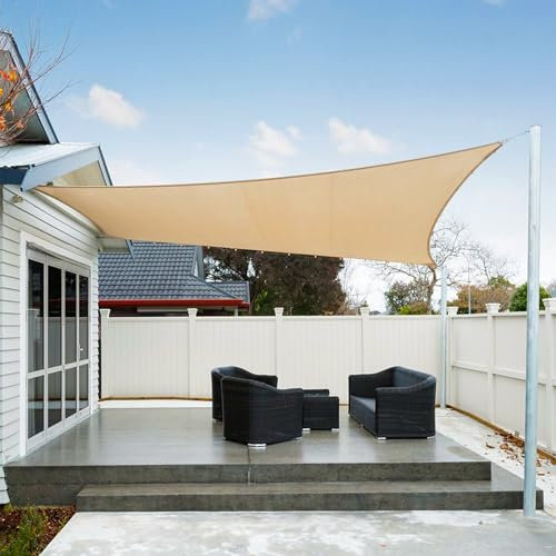 AXT SHADE Vela Ombreggiante Impermeabile Rettangolare 3,5x4,5m Tenda a Vela Parasole e Protezione Raggi UV per Esterno Terrazza Giardino-Sabbia