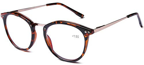 DOOViC Blue Light Blocking Glasses Round/Tortoiseshell Frame Computer Glasses No Magnification Large Lens Spring Hinge Metal Eyeglasses for Women/Men +0.0