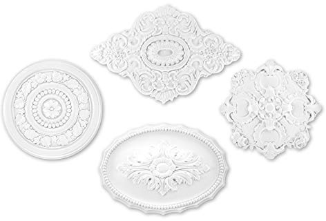 GRAND DECOR Stuckrosette aus PU hartschaum - Deckenrosette weiß, Zierelement, Stuck (R134, Ø 40cm) Wanddekoobjekt Innendekoration Lampe Dekor rund