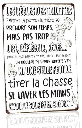 Hioni Les Règles Des Toilettes Fermer la porte derrière soi, Pancarte En Métal Panneau Poster Plaque Métallique Slogan Art Décor Vintage Pr Maison Café Pub