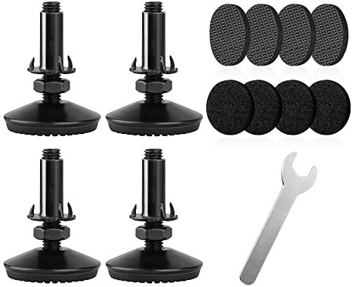 Tahikem 4 Set Adjustable Levelling Feet, M10 Height Adjuster Furniture Levellers Foot with T Nut Bolt, Table Leg Extenders, Screw In Cabinet Bed Table Chair Self Levelers Legs 2 Base 2 Thread Black