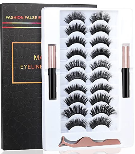 Magnetische Wimpern, Magnet Eyeliner, Falsche Wimpern Magnetisch, 3D Wiederverwendbar Magnet Wimpern mit Magnetische Eyeliner Set, Wasserdichtem Langlebigem - 5 Paare