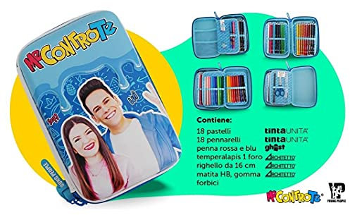 ME CONTRO TE ASTUCCIO ONE TIME RIGIDO COMPLETO CON UNA ZIP GRANDE COLORE AZZURRO LUI' E SOFI'