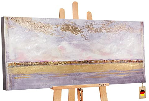 YS-Art Abstrakt Stil Acryl Gemälde auf Leinwand Sonnenschein handgemalt Wandbilder Wohnzimmer modern warm Wohndekor Bilder Büro echte Kunstwerke gerahmt 200x100 cm