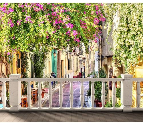 decomonkey Fototapete selbstklebend Toskana Italien 441x315 cm XXL Selbstklebende Tapeten Wand Fototapeten Tapete Wandtapete klebend Klebefolie Blumen Pflanzen Architektur