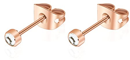 Artskin Damen Ohrstecker Herren Mädchen Ohrringe Titan Hypoallergen Nickelfrei 4mm Roségold S925 Sterling Silber Ohrringe für empfindliche Ohren