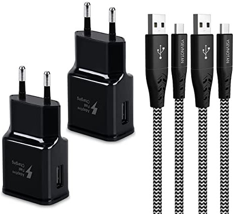 2-Pack Ladegerät mit Ladekabel Kompatibel mit Samsung Galaxy S8, S8 Plus, S9, S9 Plus, S10, S10 Plus, S10e 5G, A50, A51, A40, A30, A20e, Z Flip3, Fold2, Ladekabel USB 2m Schnellladegerät (Schwarz)