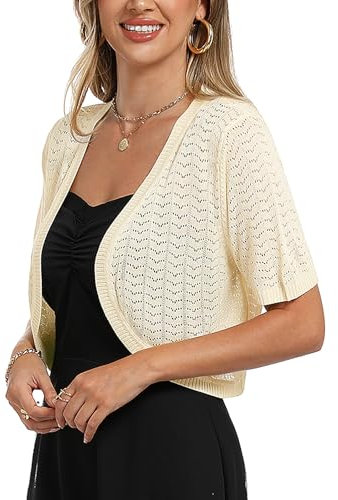 Totatuit Bolero Chaleco de punto elegante para mujer Chaqueta tipo bolero Chaleco elegante Manga corta de muselina Tops vintage de malla Albaricoque，M