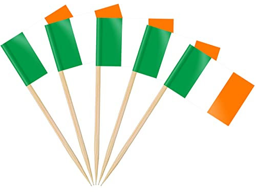 AhfuLife 100/200 Stück Cocktail Stick Flaggen, Zahnstocher Flagge für Sandwich Lebensmittel Cupcake Toppers Cocktail Obst Geschirr Party Supplies Pub Decor (100 Stück, Irische Zahnstocher Flagge)