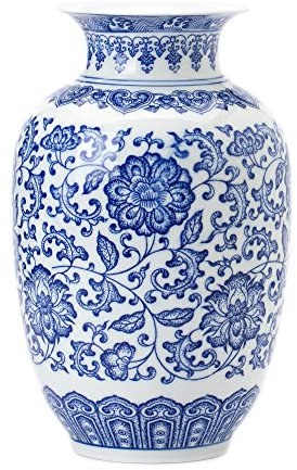 GaLouRo Vase bleu et blanc, vase bleu, vase chinoiserie, pot à gingembre bleu et blanc pour décoration d'intérieur, décoration en porcelaine bleue et blanche, 22,9 cm de hauteur