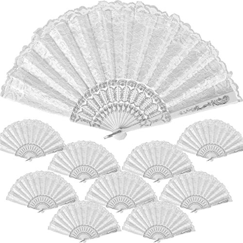 iZoeL Spitzefächer Handfächer Weiß Fächer 10Stk Hochzeitsfächer Faltfächer Brautfächer Tanzfächer Taschenfächer Hochzeit Party Gastgeschenk