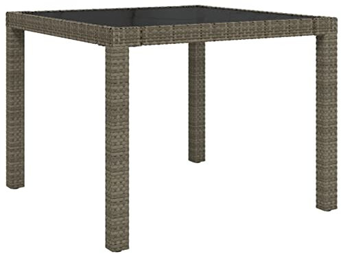 Tidyard Gartentisch Balkontisch Gartentisch Terrassentisch Esstisch mit Glas-Tischplatte, 90x90x75 cm Poly Rattan Grau