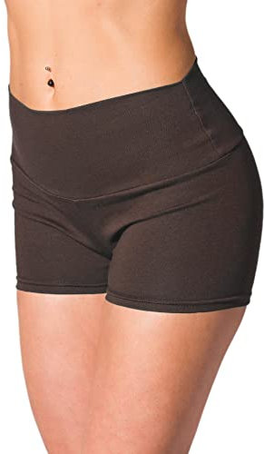 Alkato Damen Sport Shorts mit Hohem Bund Hotpants Radlerhose, Farbe: Braun, Größe: 38