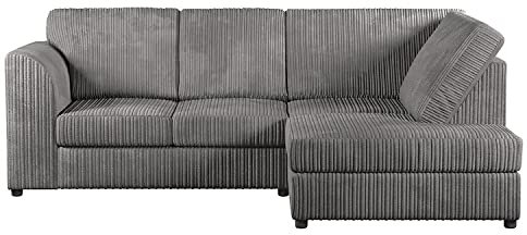 Furnishings For Less UK New Luxor Fullback Grey Jumbo Cord 3-4 Seater Corner Sofa Charcoal Corduroy (Grey, Right Hand Facing)