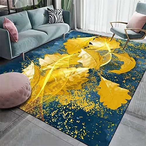 SUNYRDSM Terrassen Teppich Outdoor 140x200cm Deko Flur Teppich Blauer Teppich gelbe Blätter Dekoration modern und leicht zu reinigen Creative Home Teppich