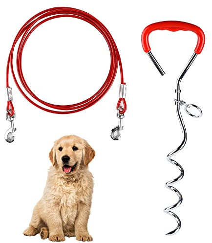 EFUTURETIME Estaca en Espiral de Acero Inoxidable Cromada, Cable de Amarre para Perros de 3m, Puede Girar 360° sin Atascarse, Ideal para Patios, Campings y Parques