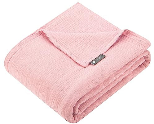 von Herzen Musselin Sommerdecke Tagesdecke Kuscheldecke Sofadecke Plaid | 100% Baumwolle | 135x220cm | Handgenäht (Puderrosa)