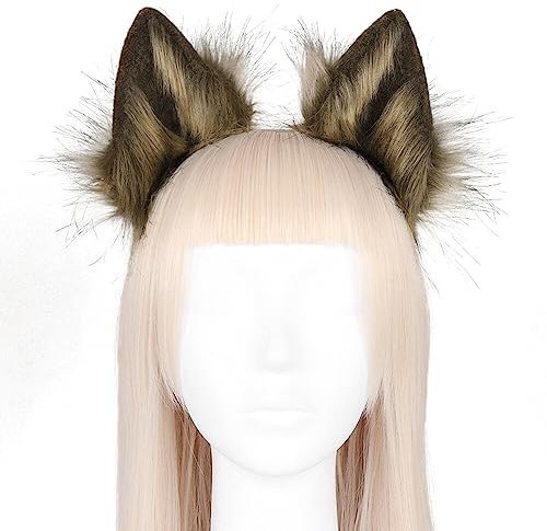 URFEDA Serre-tête de Loup à Oreilles, Bandeau Oreille de Chat Loup Oreille de Chien Renard, Anime Cosplay Costume, Accessoire de Costume pour Femme Fille Halloween, Noël, Thanksgiving, Fête,