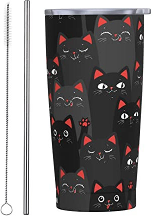 RFSHOP Mug de voyage isotherme en acier inoxydable avec couvercle anti-fuite pour boissons chaudes et froides - Motif chat noir et gris - 590 ml