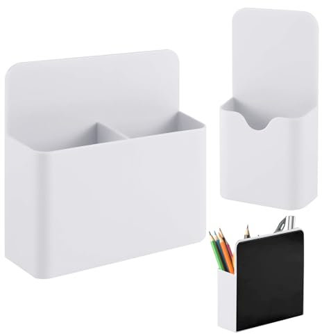 Wolepaz Magnetic Pen Holder - Self Adhesive Wall Mount Dry Erase Marker Holder For Refrigerator, Whiteboard, Locker Accessories - Magnetic Pencil Holder For Home Office School (2pcs White)
