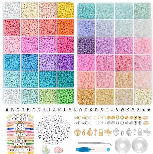 HOLDLEAF 3mm Glasperlen Kit,Bunte Glasperln Selber Machen Set mit 280 Perlen Buchstaben,Kleine Perlen zum Auffädeln für Armbänder Ketten Ringe Handykette Schmuckherstellung Kit