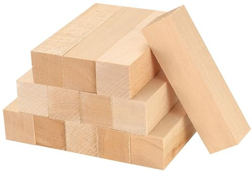 qxayxa Bloques de Talla de Madera, 13 Piezas Tacos Madera para Tallar, Bloques de Tallado de Madera de Tilo, Bloques de Talla Natural para Niños y Adultos Manualidades Talla de Tilo, 10x2,5x2,5 cm