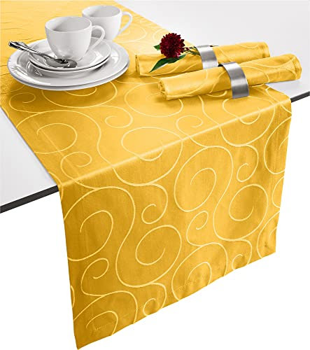 Erwin Müller Tischläufer, Tischdecke Oberhausen, Jacquard Ranken Curry Größe 40x130 cm - pflegeleicht, bügelleicht, mit Kuvertsaum