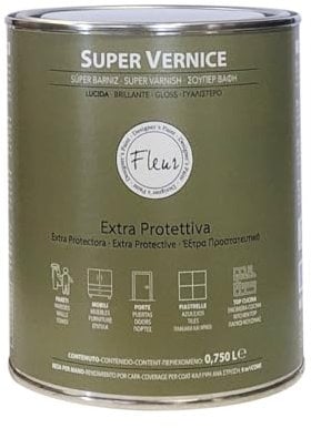 FLEUR DESIGNER'S PAINT | Vernice Monocomponente Ad Alta Resistenza, Extra Protettiva, 750ml, Trasparente Lucida, a Base Acqua, Ideale per Pareti, Mobile, Porte, Piastrelle, Top Cucina, Made in Italy