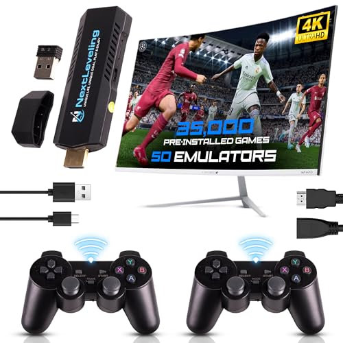 NextLeveling, CR2 Plus Consola Retro 4K Portátil, +30.000 - Juegos Preinstalados, HDMI, 64G/128G, 2 Mandos Inalámbricos - Mini Game Stick Arcade para Entretenimiento en Casa, Viajes y Regalar
