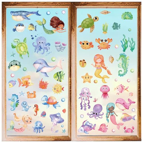 craspire 8 Stile Ozean-Wandaufkleber, Meerestiere, Fensteraufkleber, Cartoon-PVC, Wasserfest, Selbstklebend, Zum Abziehen Und Aufkleben, Für Zuhause, Treppenhaus, Dekoration, Schlafzimmer, Wohnzimmer