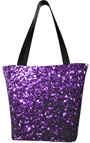 AABSTBFM Große Tragetasche mit Sonnenuntergangs-Weinglas-Motiv, für Damen, Mädchen, vielseitige Umhängetasche, Einkaufstasche und Strandtasche, Schöner violetter Glitzer, Einheitsgröße, OSIN6N81P