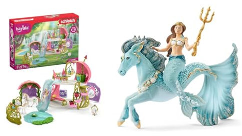 SCHLEICH 42445 BAYALA Glitzerndes Blütenhaus mit Einhörnern & BAYALA 70594 Meerjungfrau Eyela Figur und Unterwasser Einhorn Spielset