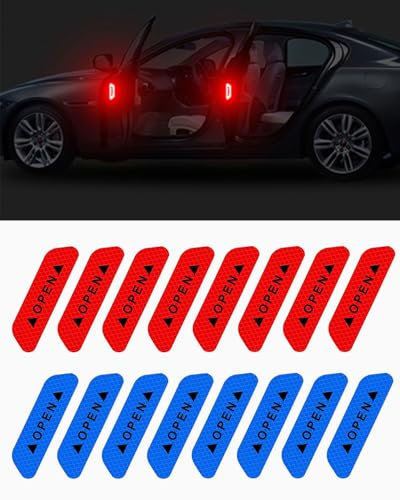 SCJJZ Auto-Aufkleber,Reflektierende Aufkleber und wasserfestes Reflexband für Autotüren (je 8 Stück in Rot/Blau)