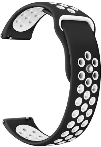 WalkerFit Bracelets de Montre en Silicone 20 mm, Respirant à Fermeture Rapide, Bracelet de Rechange Étanche Pour Montre Intelligente, Blanc Noir