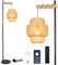 Rayofly Dimmbare Stehlampe Wohnzimmer, Bambus Stehlampe mit Fernbedienung & Glühbirne, App-Steuerung, Boho Stehlampe mit Bambus Schirm, Holz Bogenlampe, Vintage Rattan Stehlampe für Schlafzimmer, Büro