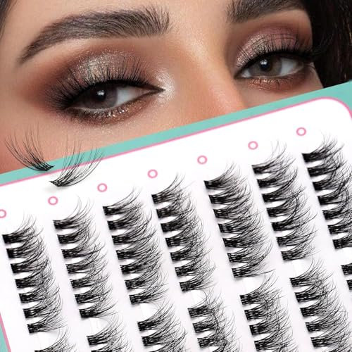 Natural Lash Clusters Round Eye Extension Mink Wispy Lashes Cluster False Individual Eyelashes Fluffy DIY Eyelash Pre-styled 7 Pair N02