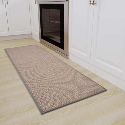 SIXHOME 40 * 120 Küchenteppich Waschbar rutschfest Sisaloptik Gewebte Küchenläufer rutschfest Saugfähig Teppich Läufer Grau