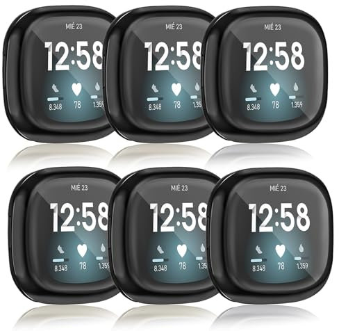 AK Hülle für Fitbit Versa 3/Fitbit Sense Schutzhülle Schutzfolie [6 Stück], Weich TPU Vollständige Abdeckung Ersatzhülle kompatibel mit Fitbit Sense/Fitbit Versa 3 Smartwatch Zubehör Displayschutz