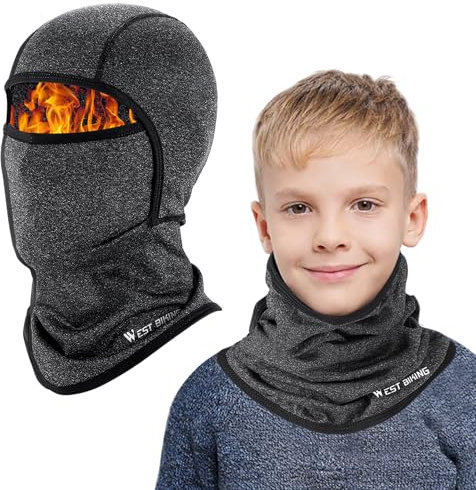 AYPOW Pasamontañas Térmico Niños 4-12 Años, Invierno Multifunción Prueba de Viento Forro Polar Cálido Máscara de Esquí Ciclismo Sombreros Gorro con Calentador de Cuello, Mascarilla Niños Niñas