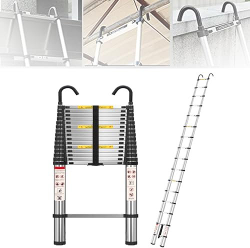 6.2M Aluminum Telescoping Ladder - Multi-Purpose Extension Ladder With 2 Detachable Hooks, 20FT, 330lbs Capacity, EN131