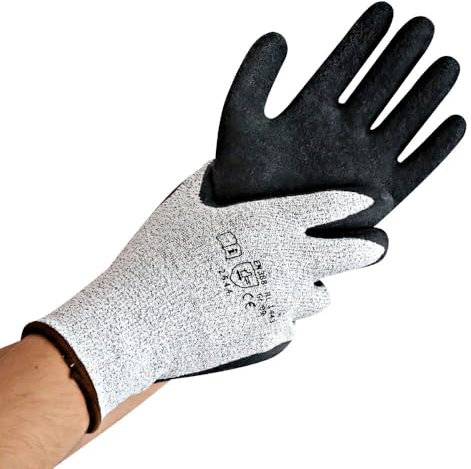 FRANZ MENSCH 120 Stück Schnittschutzhandschuhe Cut Skill | Latex-Beschichtung, grau-schwarz, 7/S, L: 23 cm, Karton, Schnittschutzhandschuhe, Baustellehandschuhe, Schnittfeste Handschuhe