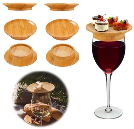 NIYATA 6 PCS Wine Glass Charcuterie Topper, Mini Charcuterie Boards for Wine Glass,Wooden Wine Glass Charcuterie Board Topper Set,Wooden Wineglass Topper Plate for Drinks,Desserts,and Party