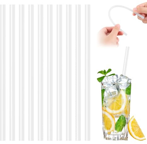 10Pcs Reusable Clear Straws, Transparent Easy to Clean Water Bottle Straws Silicone Non Toxic Clear Straight Straw for Most Standard Mouth Water Bottle Cups (220mm Long x 6mm Diameter)
