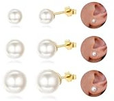 Diamday 3 Paar Perlen Ohrringe Silber 925 Creolen Ohrstecker Perlenohrringe Hängend Ohrringe Gold Set Hypoallergene Perlen Ohrstecker Silber 925 Perlenohrringe für Damen Mädchen Schmuck Geschenk