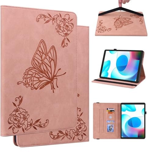 DayQiQiPu Cover for Huawei MediaPad T5 10.1 Inch AGS2-W09/AGS2-W19/AGS2-L03/AGS2-L09 PU Leather Butterfly Embossed Pattern Flip Tablet Case Card Slot Stand Protection Cover,Pink