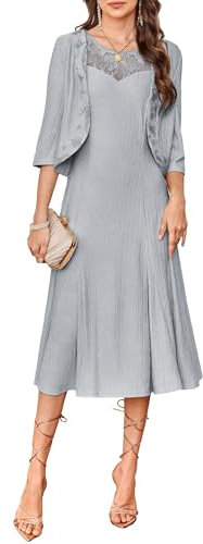GRACE KARIN Women's Wedding Dresses Stretchy Lace 2 Pieces Dresses for Women Mother Light Gray XXL